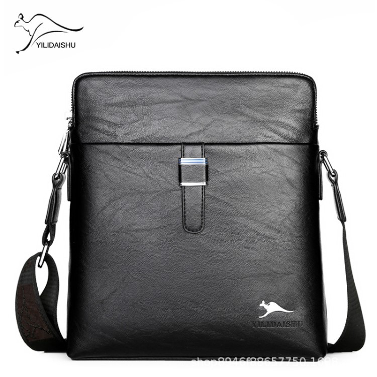藝利袋鼠新款休閑男士包包單肩PU包雙拉鏈商務男包斜挎包廠家直銷