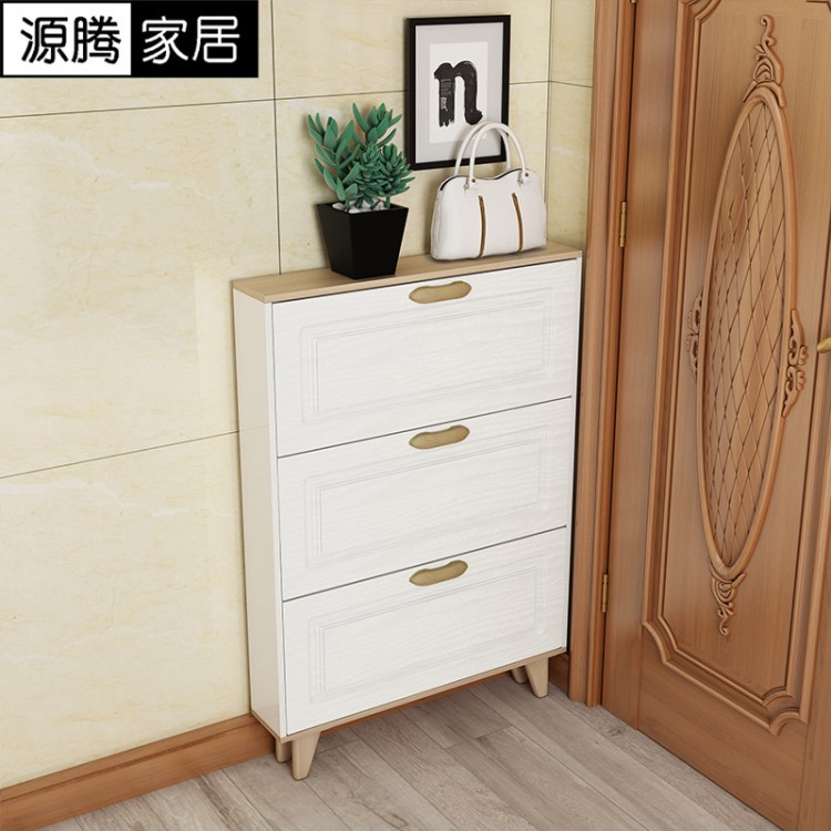 源騰家居廠家直銷北歐大容量三門翻斗超薄鞋柜簡約白色門廳玄關柜