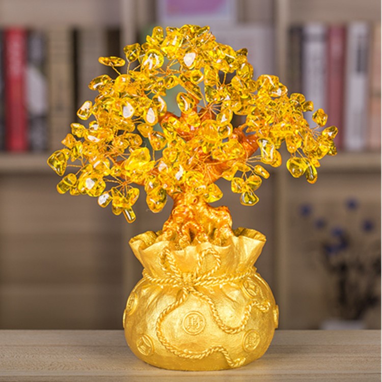 名旺水晶招財樹錢袋樹搖錢樹創(chuàng)意時尚家居裝飾品桌面擺件 布袋樹
