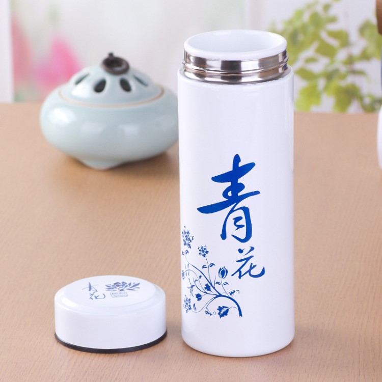 廠家批發(fā)新款青花瓷仿陶瓷杯骨瓷保溫杯禮品杯廣告杯 可印字