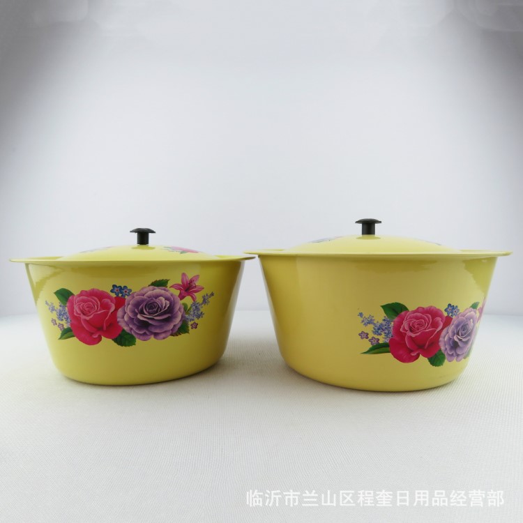 廠家直銷懷舊22cm24cm洗手盆 廚房搪瓷盆 帶蓋湯盆聚寶盆五元店貨
