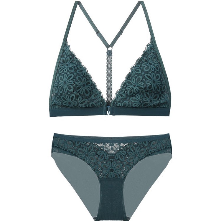 新款雛菊蕾絲無鋼圈文胸套裝薄款性感Y型美背前扣夏季女士內衣