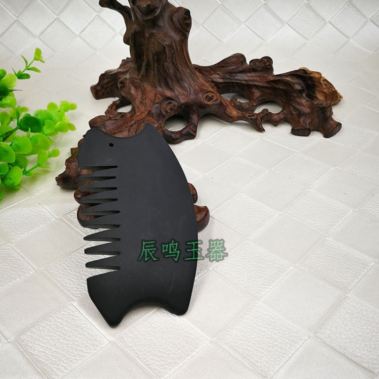 廠家直銷 天然泗濱黑砭石按摩梳子 頭部全身刮痧一手貨源
