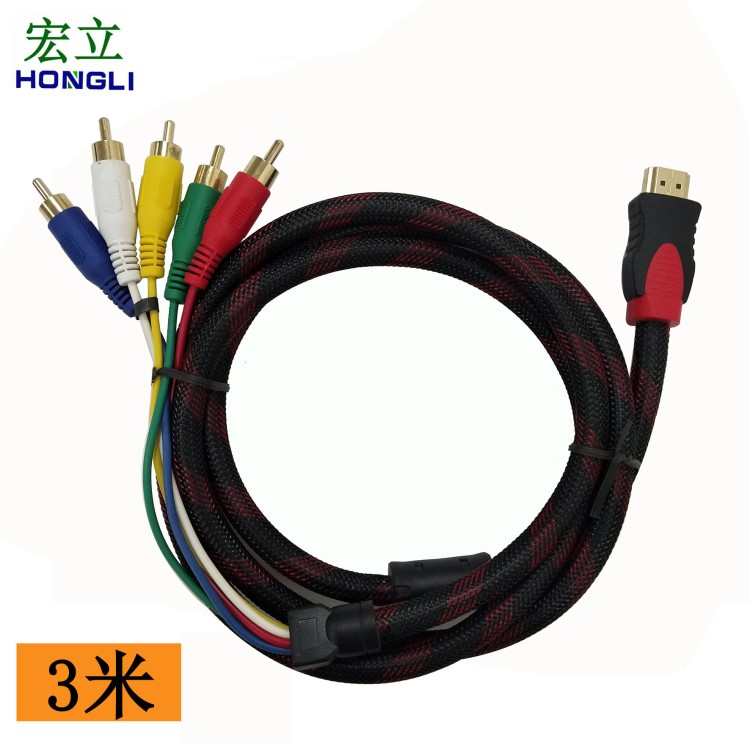 東莞廠家 HDMI轉(zhuǎn)VGA +5RCA HDMI色差線 rca音頻線 尼龍網(wǎng)帶磁環(huán)