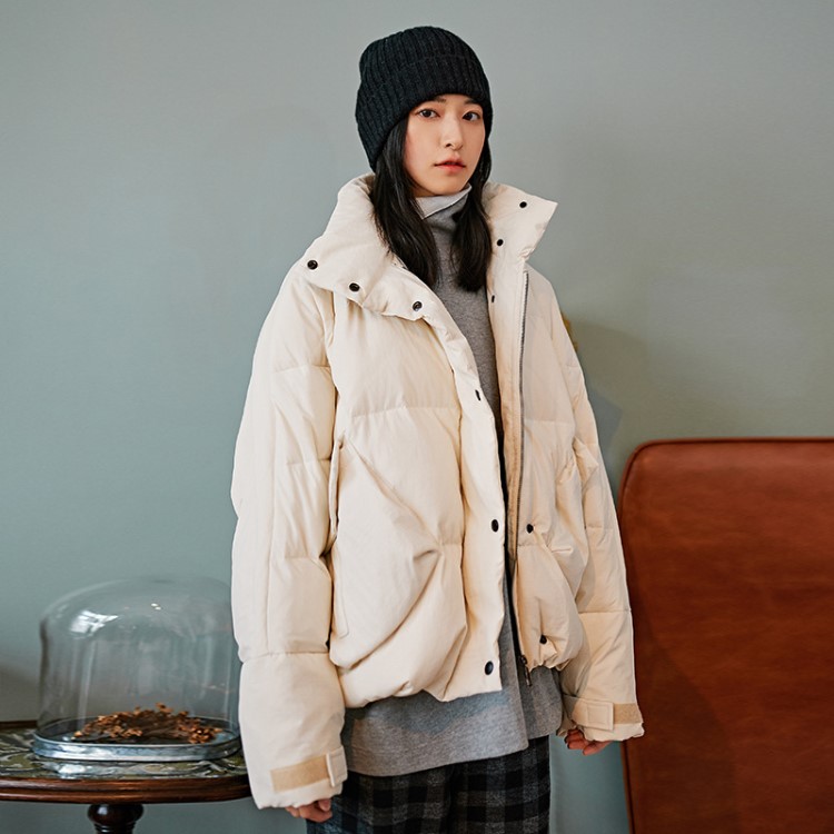 ANNSUU原創(chuàng) 2018冬新款大口袋短款修身面包服白鴨絨羽絨服女98656