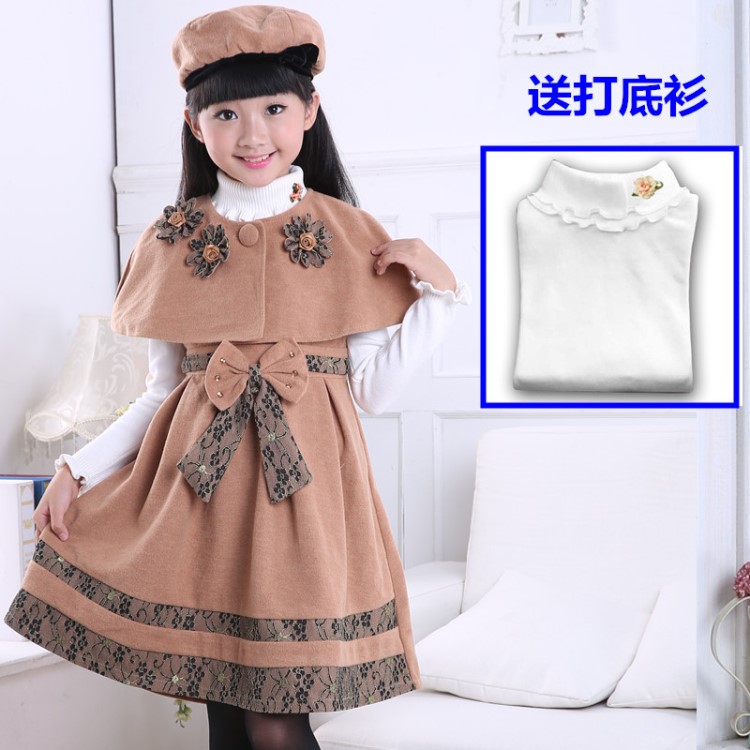 女童秋冬裙套装加绒毛呢连衣裙三件套背心裙儿童秋季公主裙生日潮