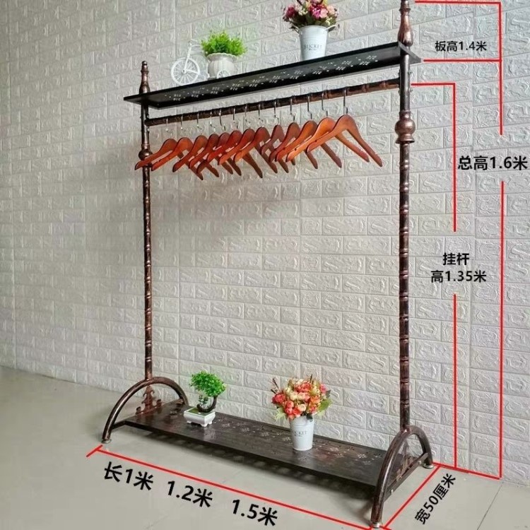 適用于服裝店衣架展示鐵藝女裝單杠落地式掛衣架側(cè)掛中島貨架陳列