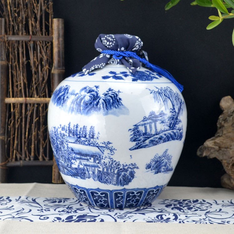 10斤青花酒瓶景德镇陶瓷酒坛空酒罐子5公斤青花酒坛子存酒泡酒坛
