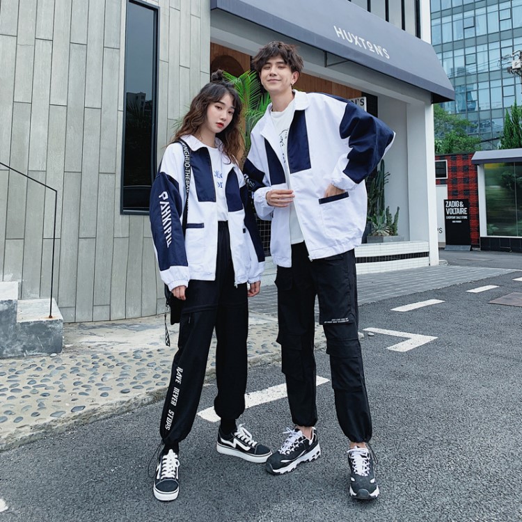 中学生班服校服2019秋季新款 情侣装拼色短外套三件套运动服