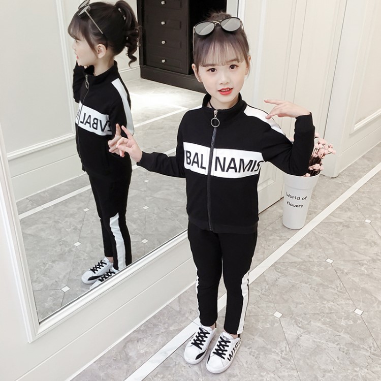 童裝2019年秋季新款女童套裝洋氣拼色兩件套 女孩服裝一件代發