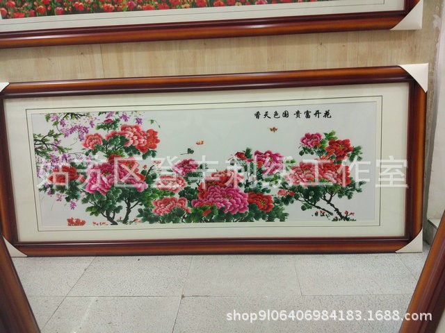 蘇州刺繡機繡仿手工客廳裝飾畫成品批發廠家直銷花開富貴國色天香