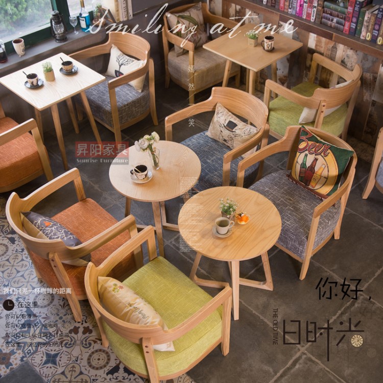 咖啡廳桌椅奶茶甜品店洽談休閑椅售樓部實(shí)木茶幾桌椅組合 組合17
