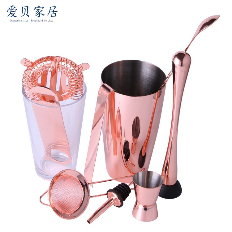 鍍銅不銹鋼套裝酒吧家用調(diào)酒工具組合含搖酒壺量杯吧勺過濾器