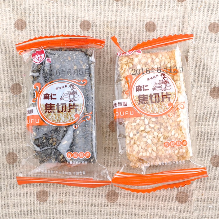 休閑食品 口福麻仁焦切片10斤/箱傳統(tǒng)點(diǎn)心黑白芝麻片麻片零食批發(fā)