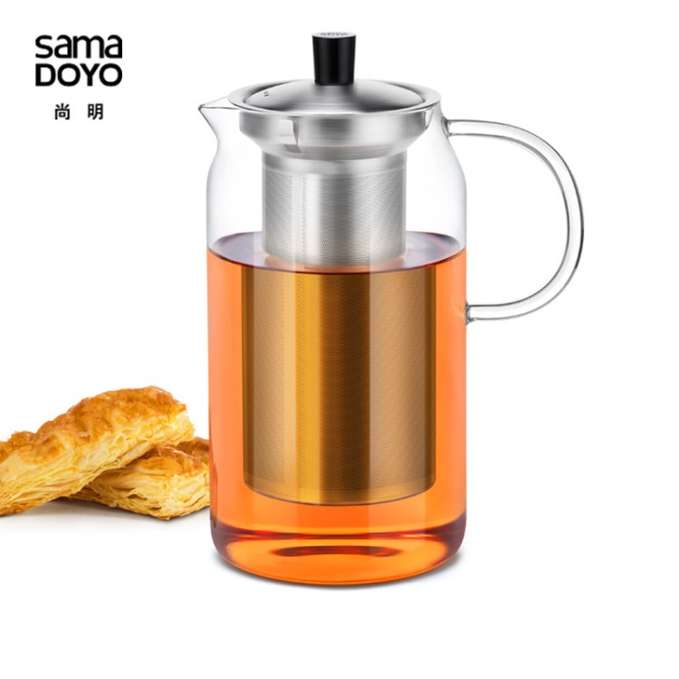 尚明耐熱玻璃茶壺不銹鋼過濾玻璃茶具茶壺容量900ML