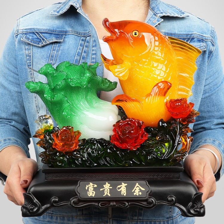 金龍魚擺件招財(cái)風(fēng)水玉白菜工藝品年年有余家居客廳裝飾品喬遷禮品