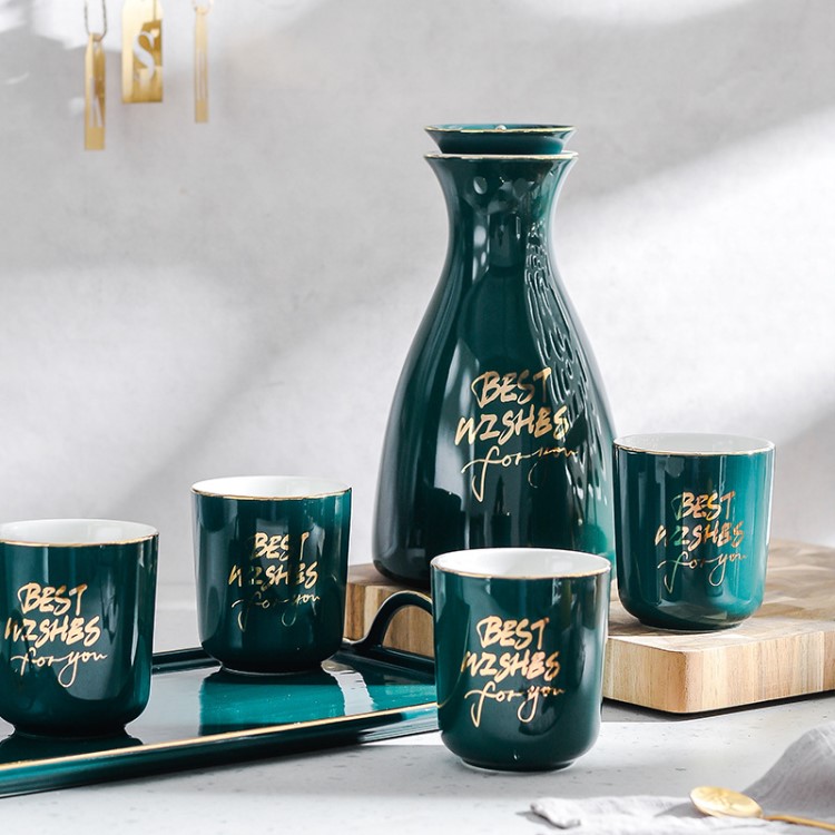 永逸丹麥果汁壺花茶壺套裝創(chuàng)意陶瓷杯四杯一壺日用耐高溫水壺水具
