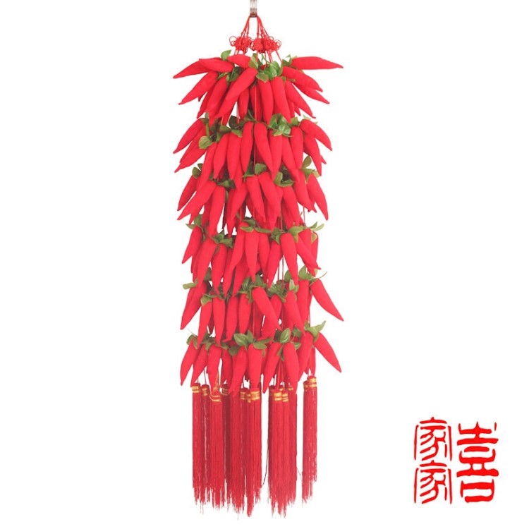 春節新年新房仿真布藝小紅辣椒串喜慶年貨墻上掛飾喬遷裝飾品辣椒