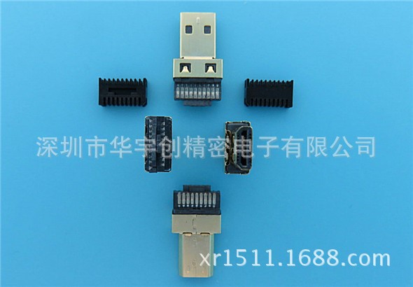 廠家直銷高品質MICRO HDMI D TYPE 19PIN焊線式帶線夾鍍金公頭
