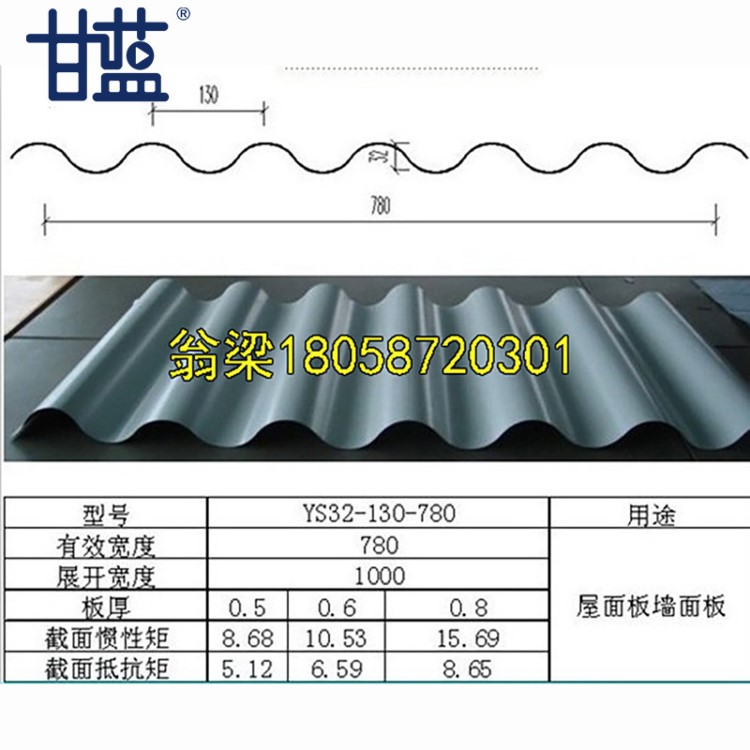 甘蓝 780型波浪彩钢板 彩涂圆弧板 小圆弧板 装饰圆弧波浪 彩图板