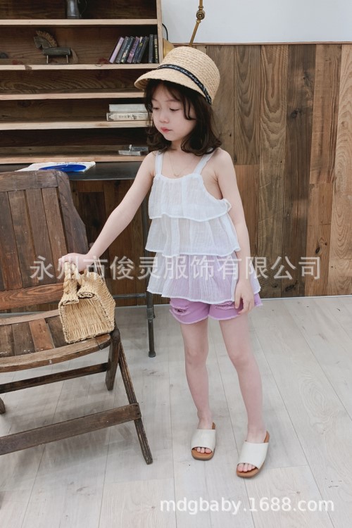 2019夏季新款女童多層雪紡背心上衣女童背心 吊帶衫3-5-9歲童裝