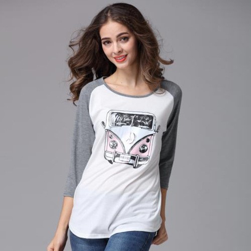 清倉2019夏日推薦圓領(lǐng)七分袖個性印花圖案減齡潮流T恤JR2109