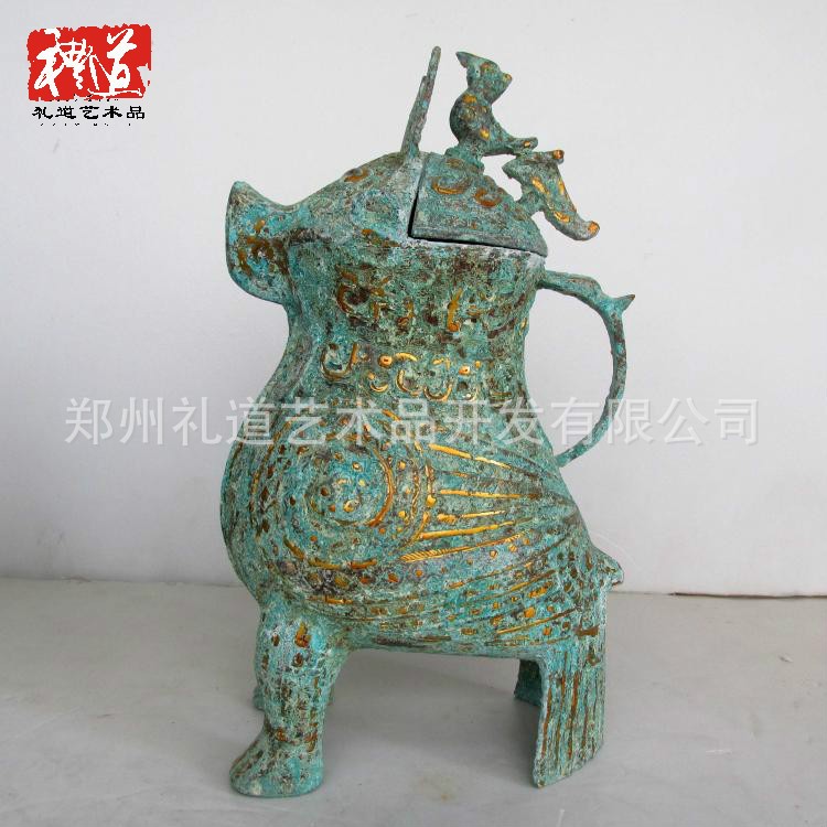 鎏金錯(cuò)金錯(cuò)銀仿古青銅器鸮尊 特色裝飾擺件送女士代表能力強(qiáng)鸮尊