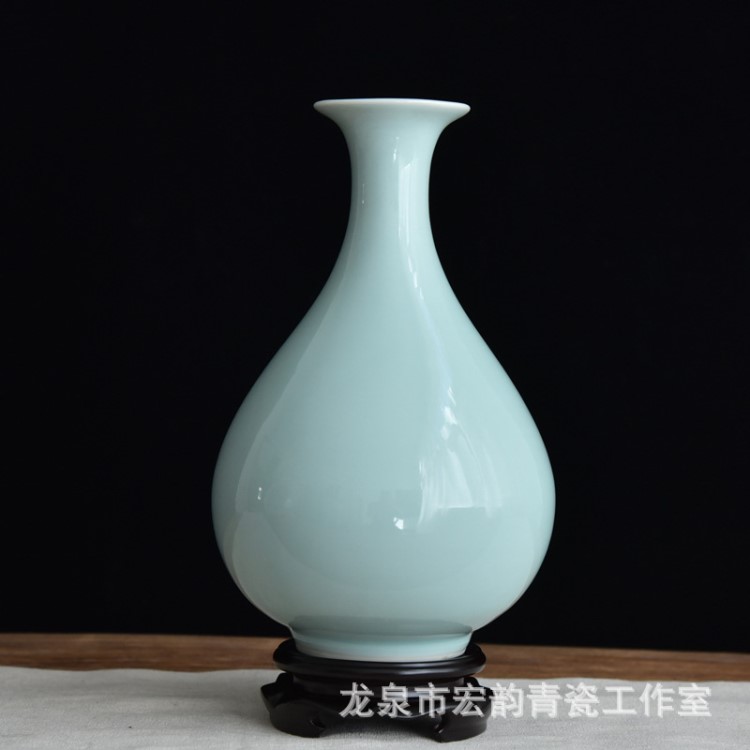 龍泉青瓷弟窯粉青梅子青玉壺春瓶大號陶瓷客廳裝飾花瓶桌面花瓶