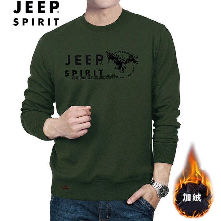 JEEP/吉普秋冬男士套頭加絨衛(wèi)衣圓領(lǐng)棉質(zhì)寬松大碼男款加厚長袖T恤