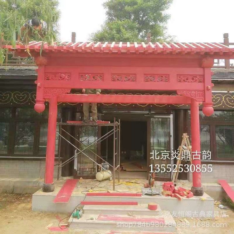 仿古垂花門樓屋檐 實(shí)木仿古裝修 定做古建門樓游廊六角涼亭斗拱