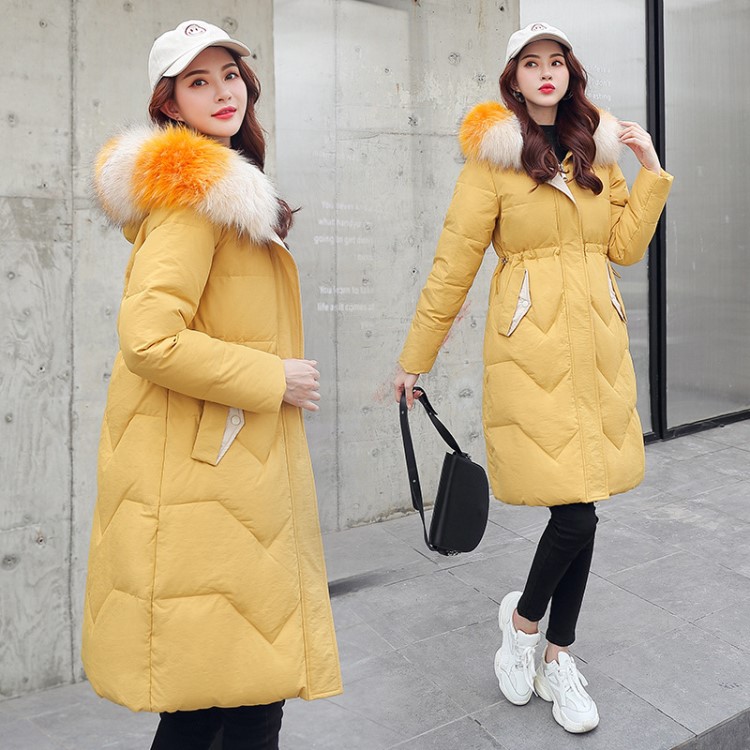 棉服女2019冬季新款歐美修身百搭加厚大毛領羽絨棉服女保暖外套
