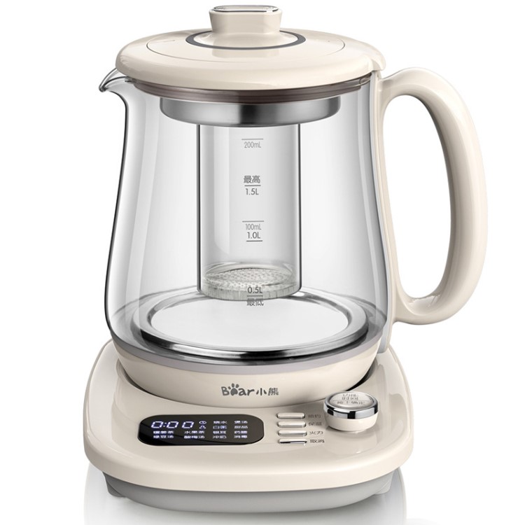 小熊養生壺黑茶泡茶壺玻璃電水壺1.5升YSH-C15Q5帶玻璃濾網煮茶器