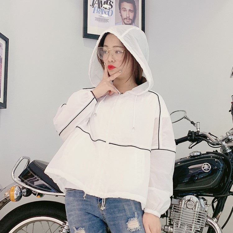 日系新品女裝2019戶外短款大碼防曬衣女連帽輕薄防曬服外套