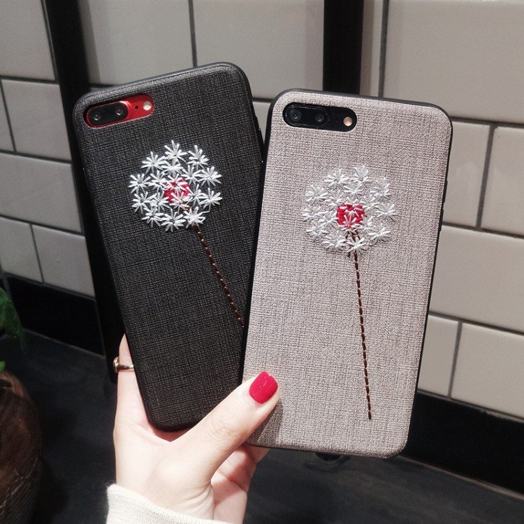 刺繡蒲公英蘋(píng)果XS手機(jī)殼全包iPhone7plus保護(hù)套皮紋適用6sp/8時(shí)尚