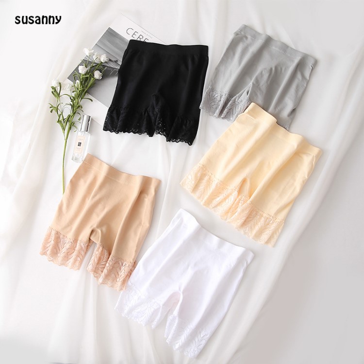 天鵝絨中腰收腹 蕾絲防走光三分女士打底褲 褲 S9094