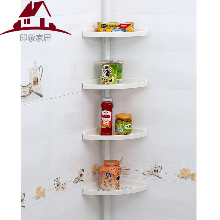 雙慶頂天立地四層扇形角落架衛(wèi)生間浴室收納置物架落地式轉(zhuǎn)角架子