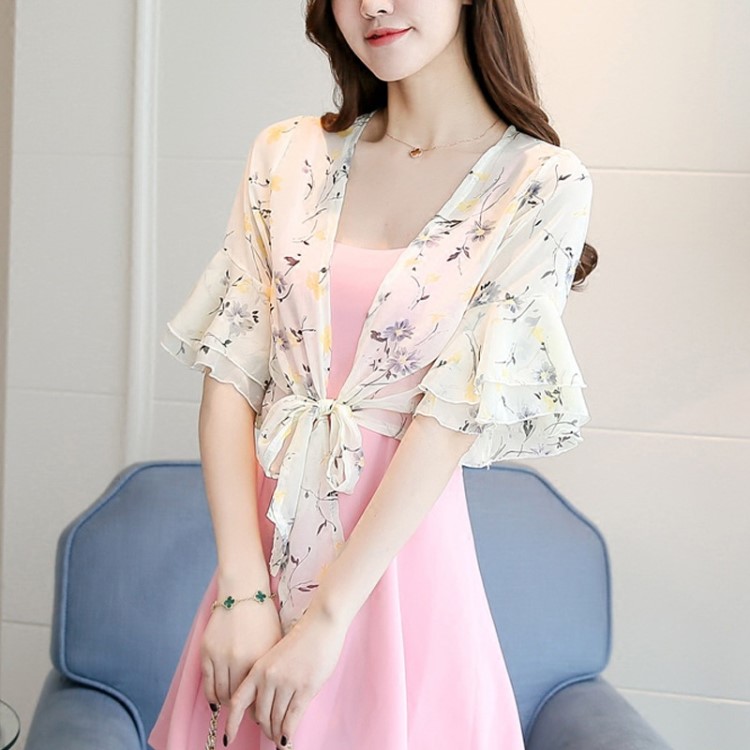 2018夏季短款配裙子的小外套雪纺薄开衫百搭夏天沙滩裙外搭披肩女
