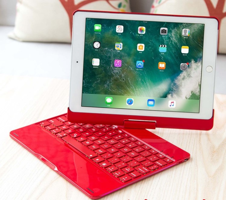 2018新ipad9.7平板電腦藍(lán)牙鍵盤360度旋轉(zhuǎn)無(wú)線鍵盤金屬支架背光殼