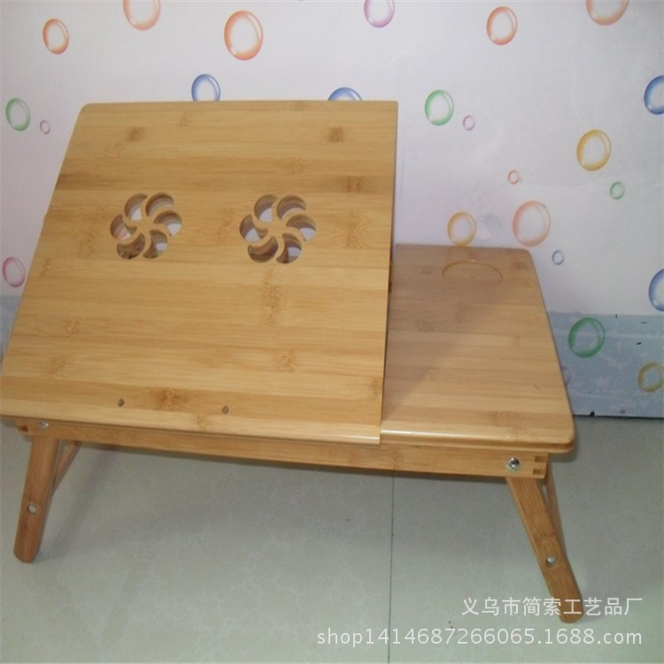 廠價(jià)直銷楠竹帶風(fēng)扇電腦桌 批發(fā)雙花桌，懶人床上用，散熱升降架