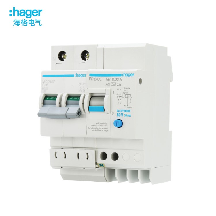 海格/HAGER 微型斷路器+漏電保護(hù)附件2P欠壓過(guò)載保護(hù)器16A-63A