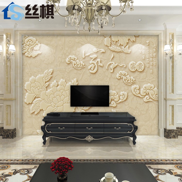 瓷磚背景墻中式古典3d立體玉雕浮雕沙發(fā)客廳影視墻磚牡丹家和富貴