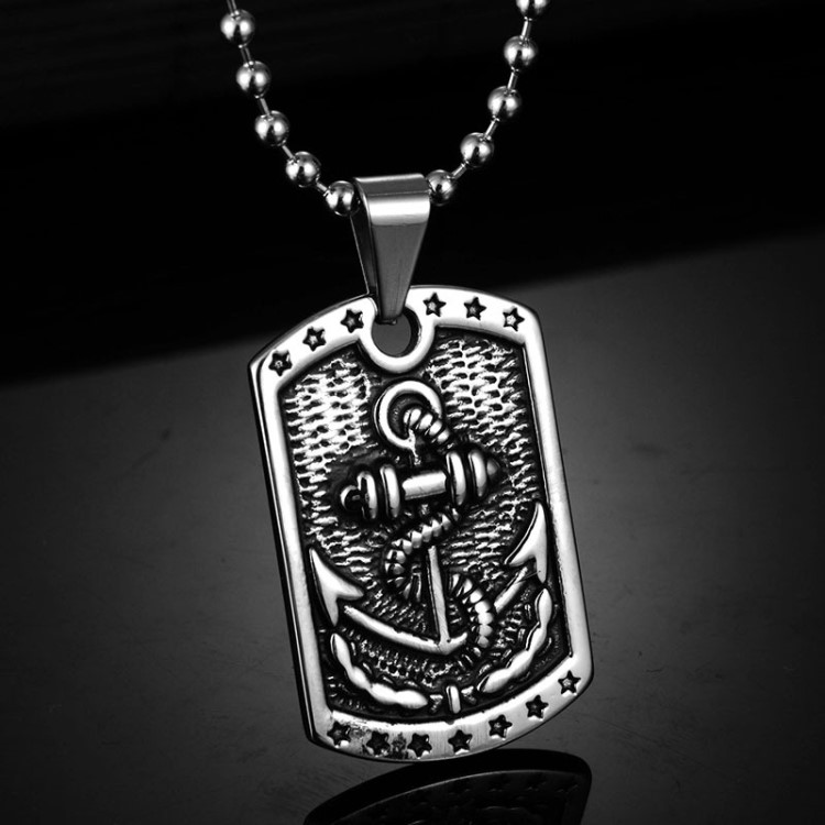 歐美風(fēng)男士不銹鋼船錨吊牌 加勒比海盜船錨項鏈 飾品批發(fā)配圓珠鏈