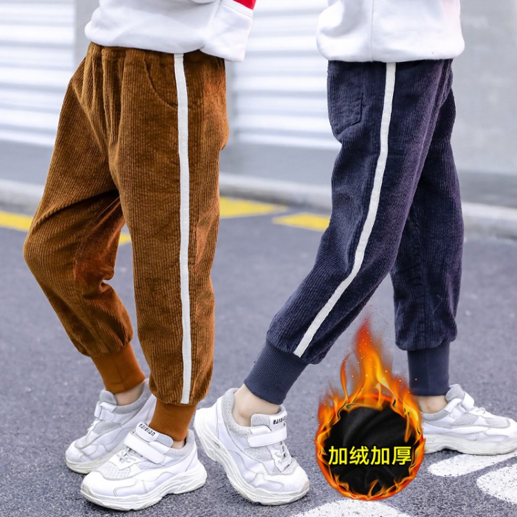 童裝男童2018秋冬新款中大童加厚燈芯絨褲冬天兒童條紋休閑長褲潮