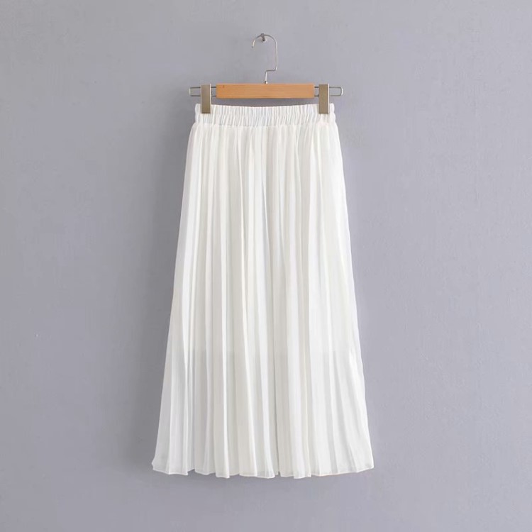 2019夏季新品松緊腰色壓皺百褶半裙女C7012