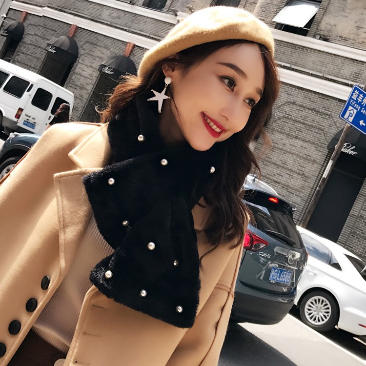 一件代發(fā)  色仿兔毛珍珠圍脖圍巾披肩交叉親子款單色加厚保暖批