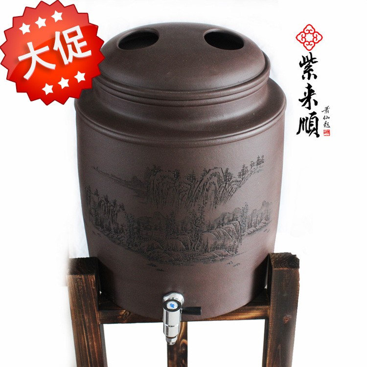 紫来顺茶具紫砂水缸带龙头全手工紫砂缸净水器厂家批发630