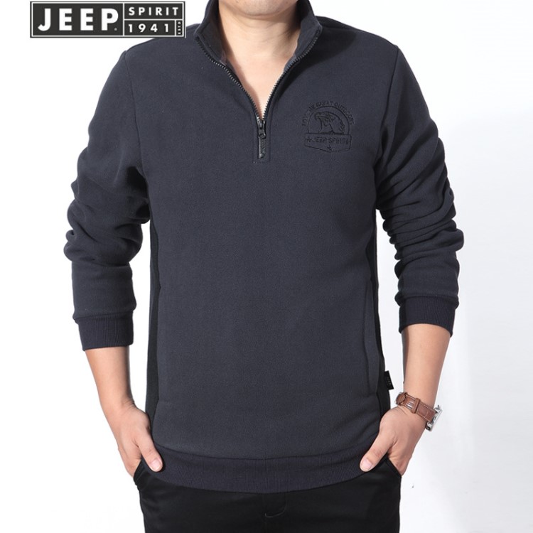 JEEP/吉普秋冬新款半開胸男士衛衣 拼色大碼休閑男士外套19005