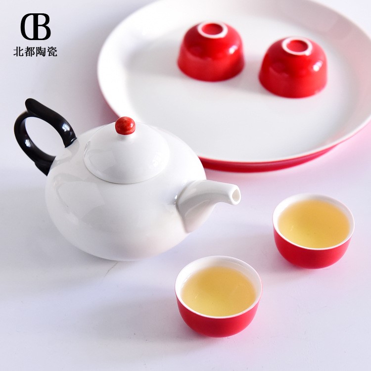 批發(fā)茶杯茶壺套裝 新現(xiàn)代彩釉骨瓷功夫茶具 結(jié)婚禮品定制創(chuàng)意畫面