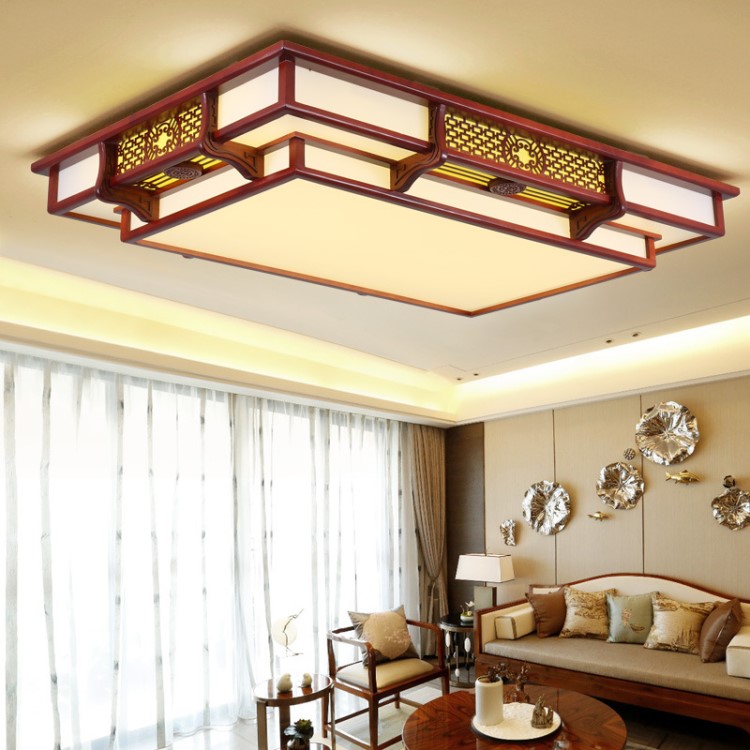 现代中式长方形吸顶灯卧室客厅木艺灯实木餐厅led灯具中国风灯饰