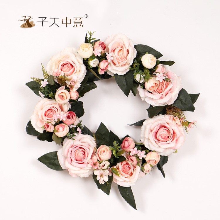 玫瑰花環花圈門窗掛墻掛茶花婚禮圣誕節家居裝飾亞馬遜速賣通跨境